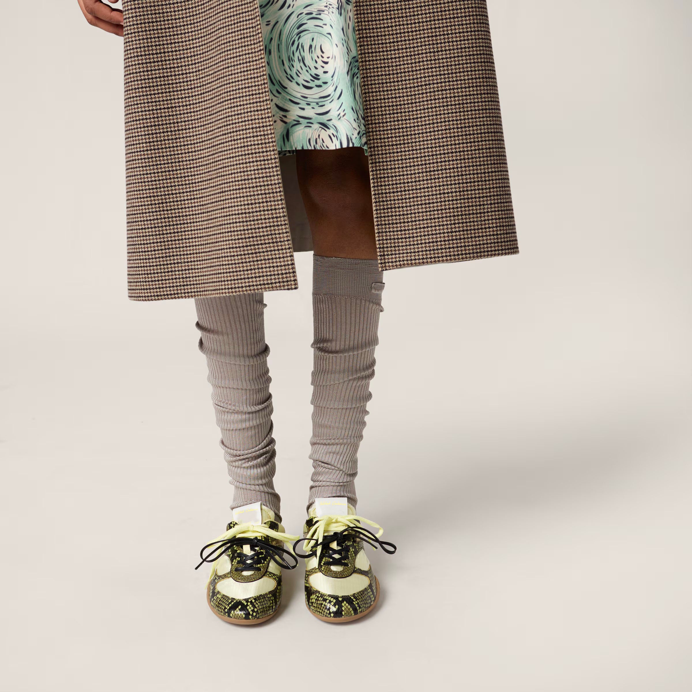 Gymnasium technical fabric and python-print Ayers leather sneakers