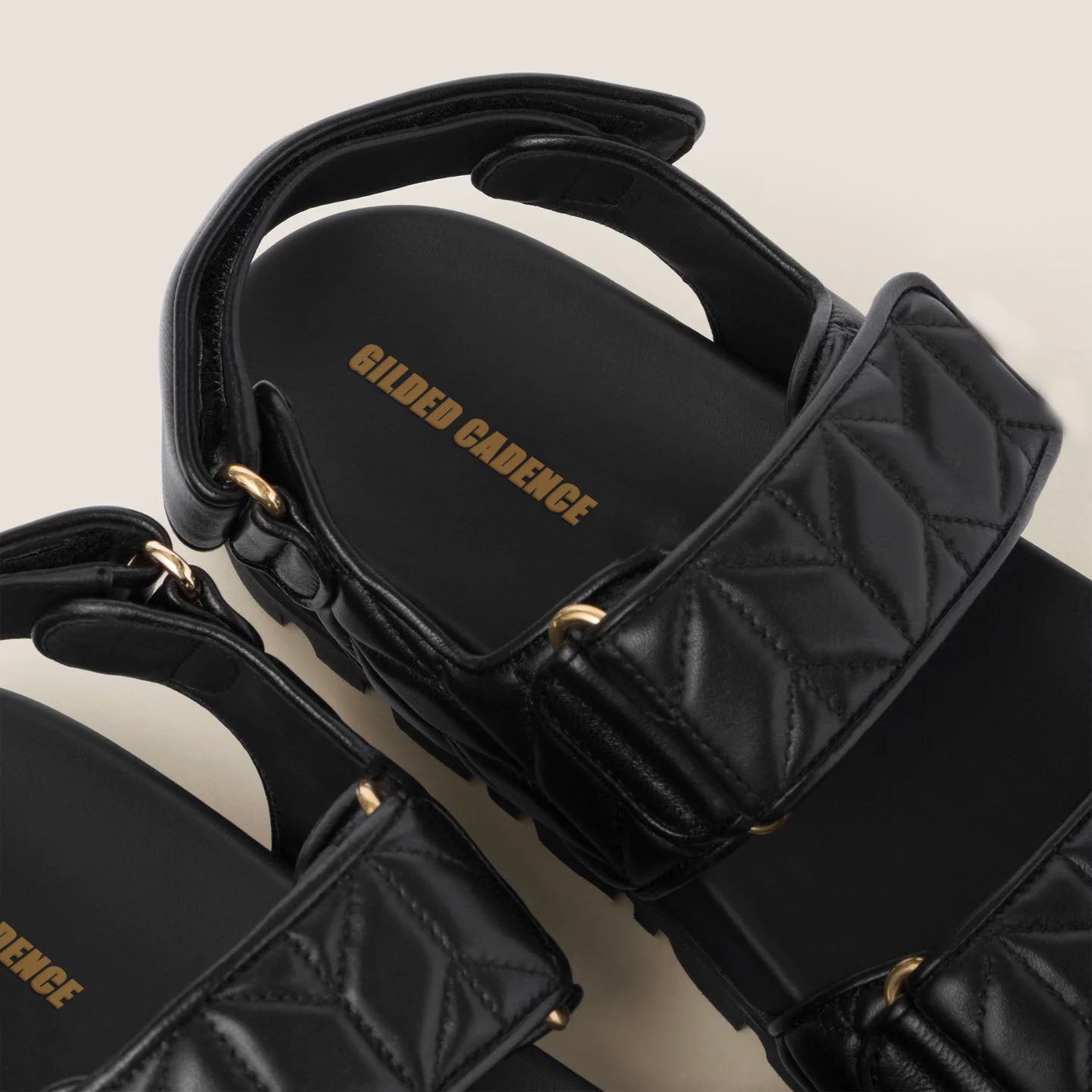 Women's Black Quilted Sporty Sandals