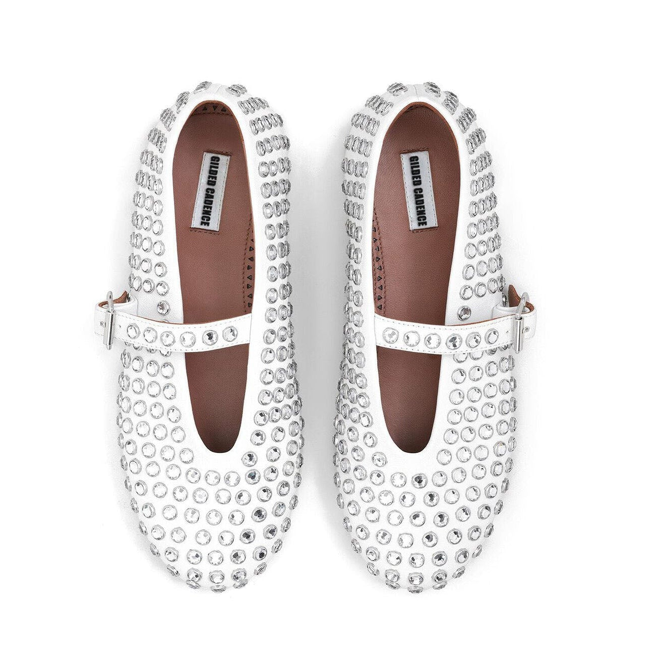 White Strass Lambskin Ballet Flats