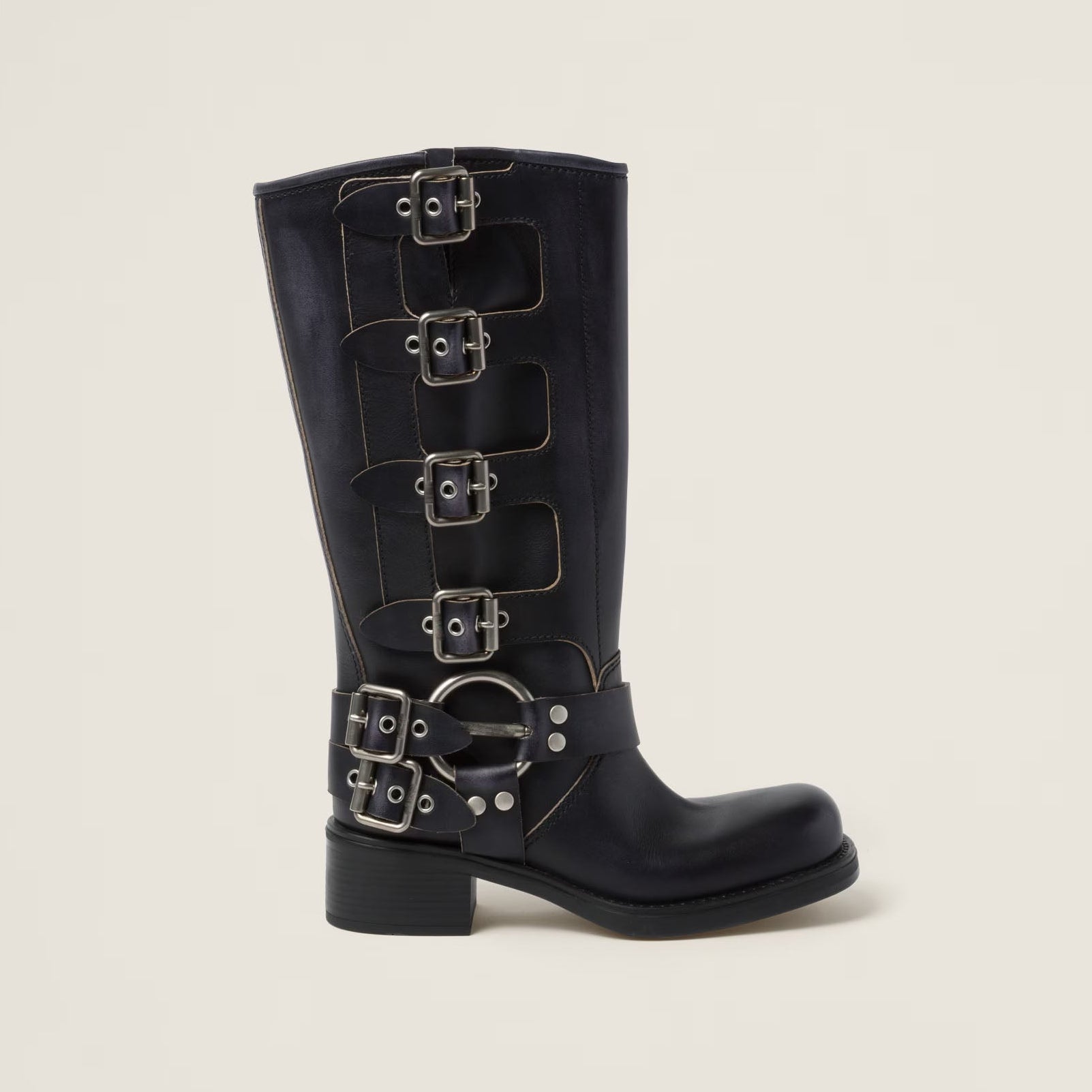 The Buckled Harness Calfskin Boot (50mm) - Black