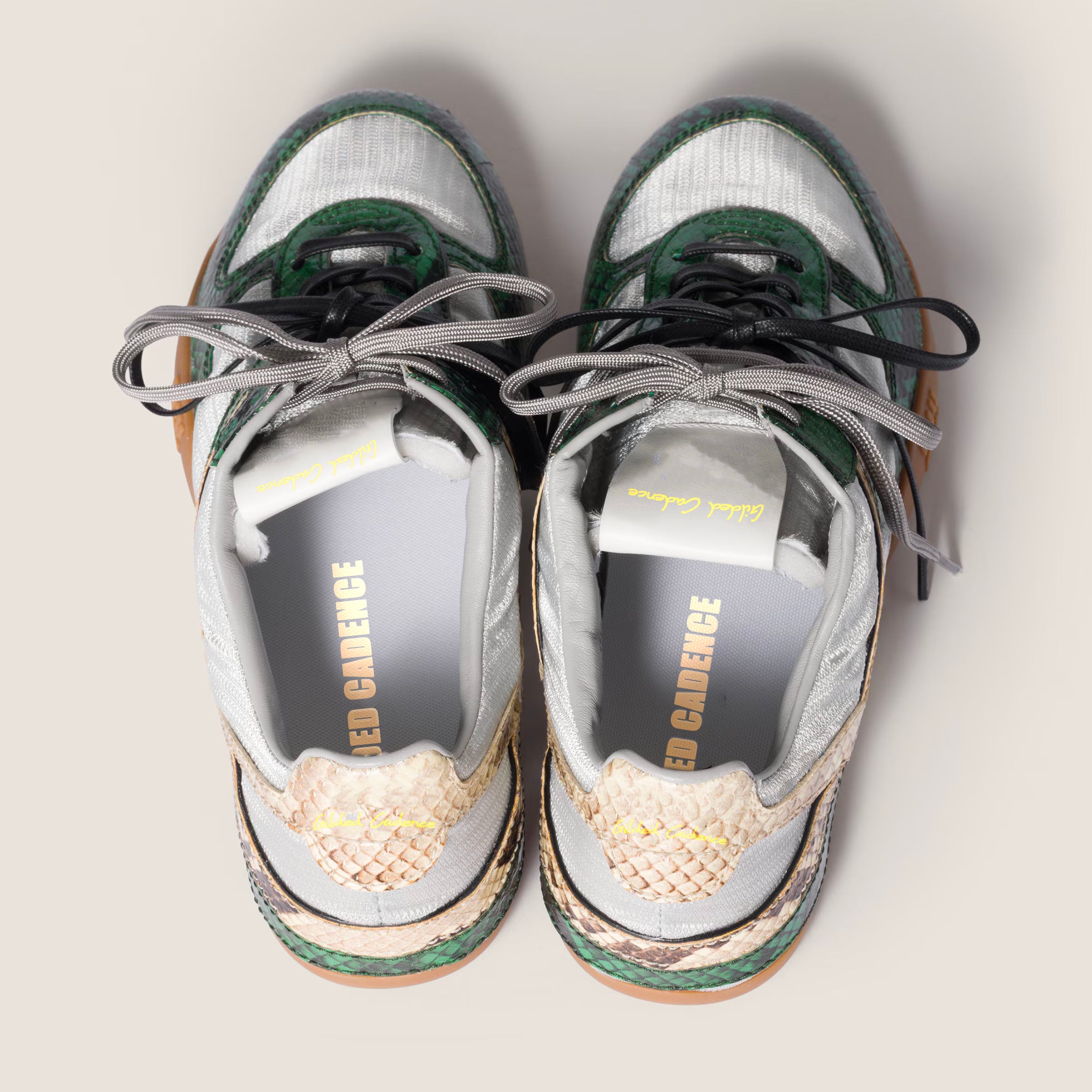 Gymnasium technical fabric and python-print Ayers leather sneakers