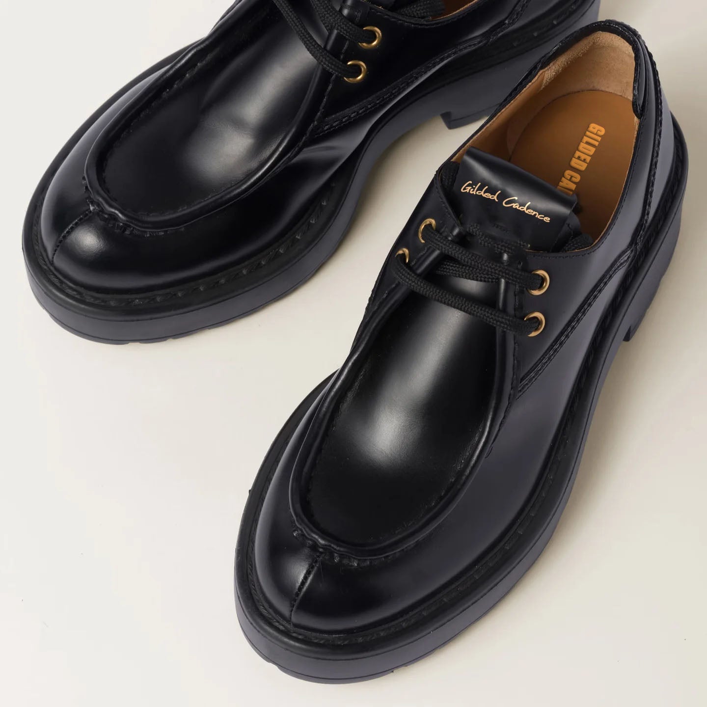 Women's Black Leather Lace-Up Flats