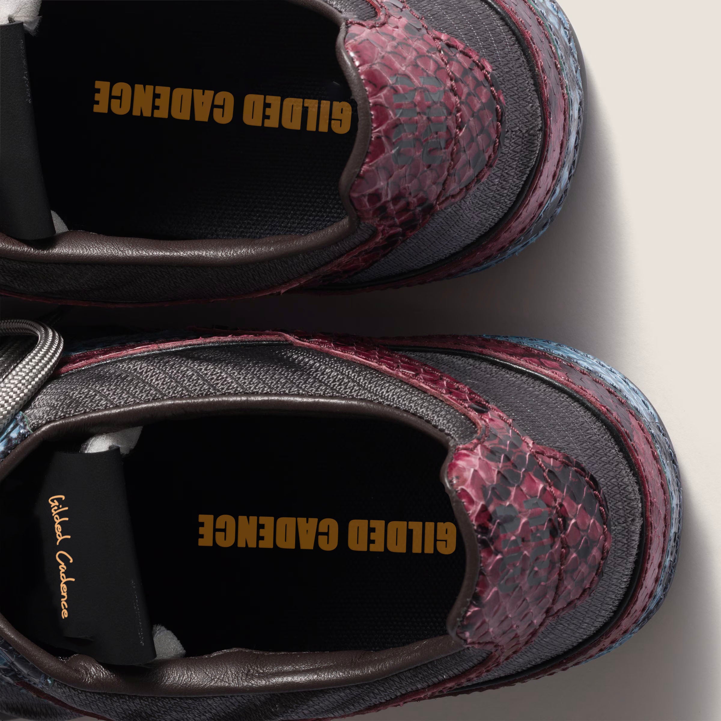 Gymnasium technical fabric and python-print Ayers leather sneakers