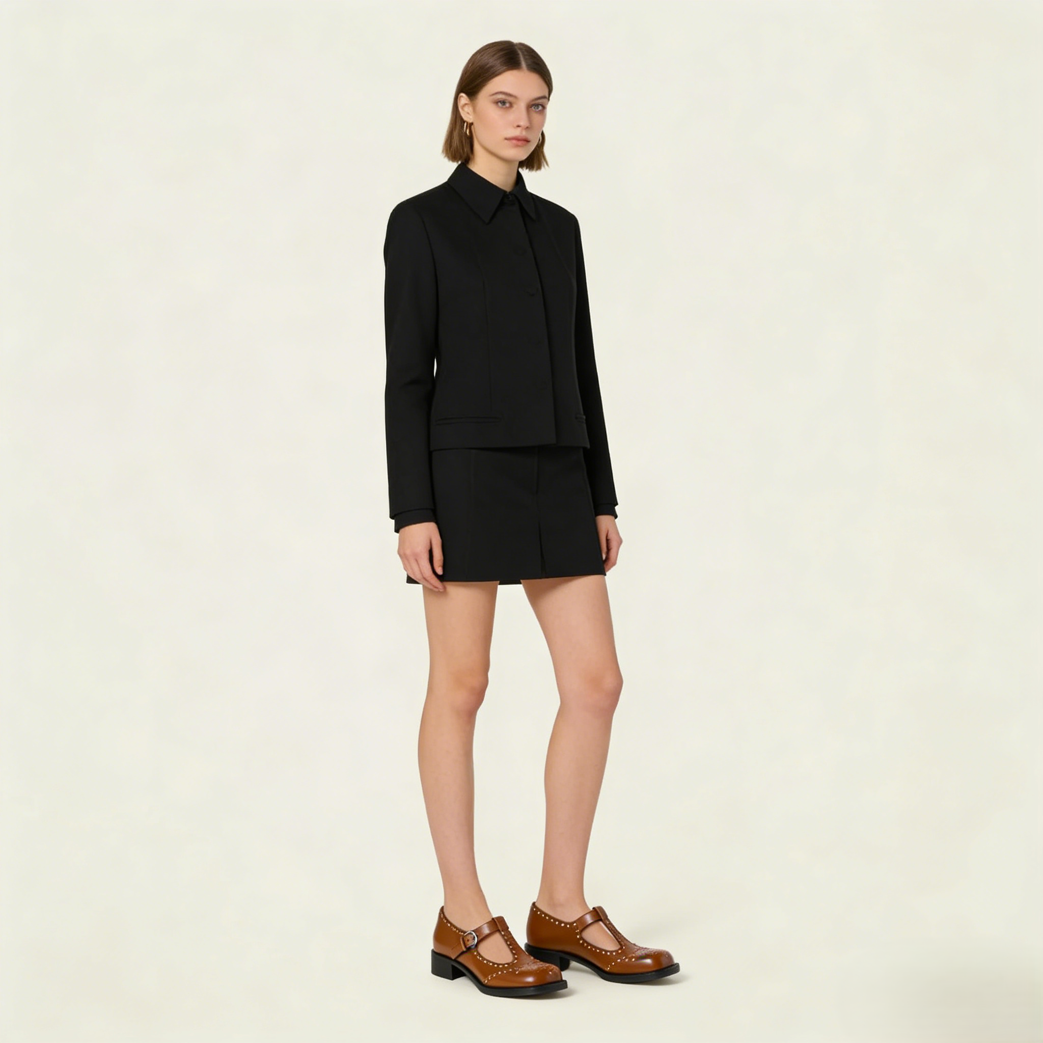 T-Strap Brushed Leather Brogue Shoes