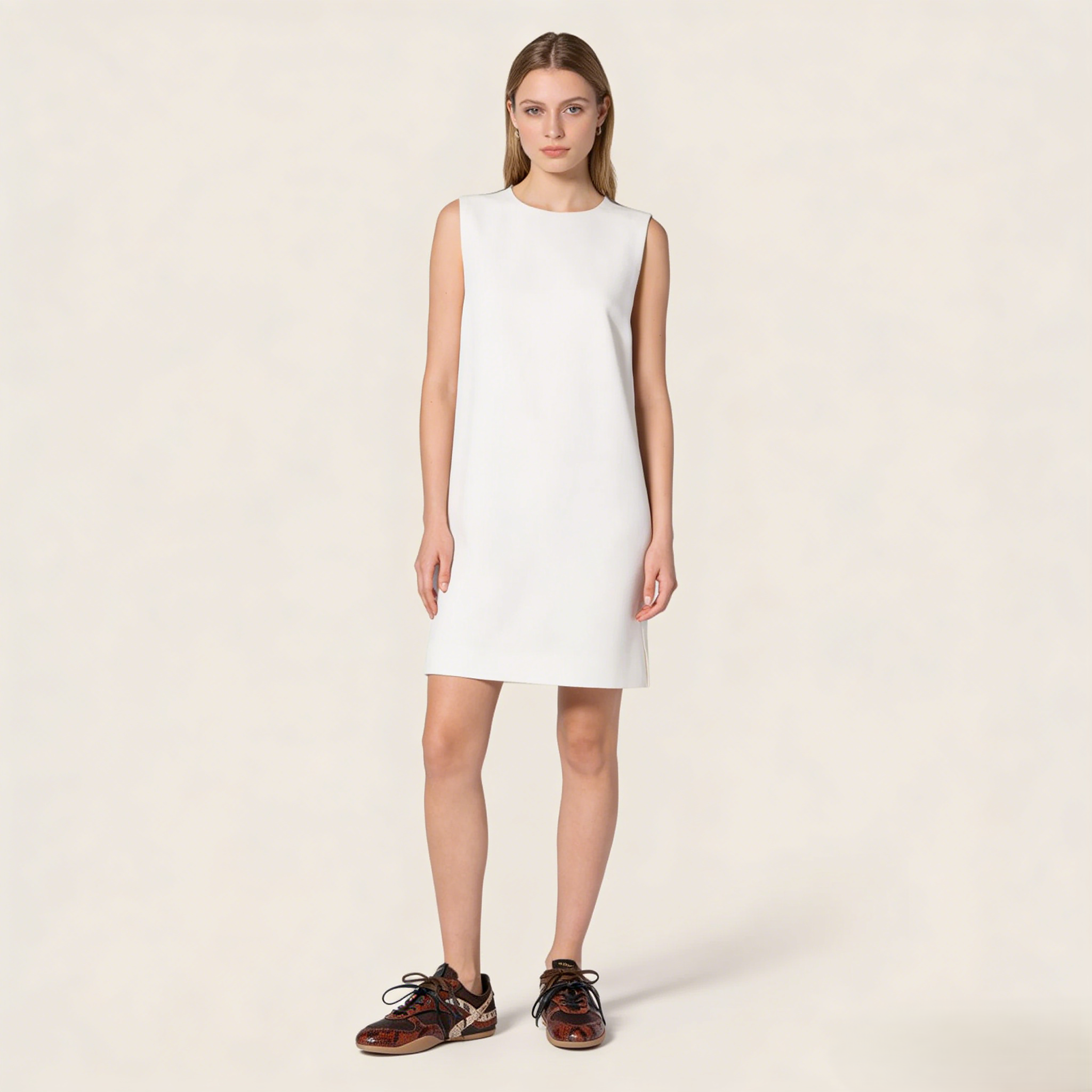 technical fabric and python-print Leather sneakers