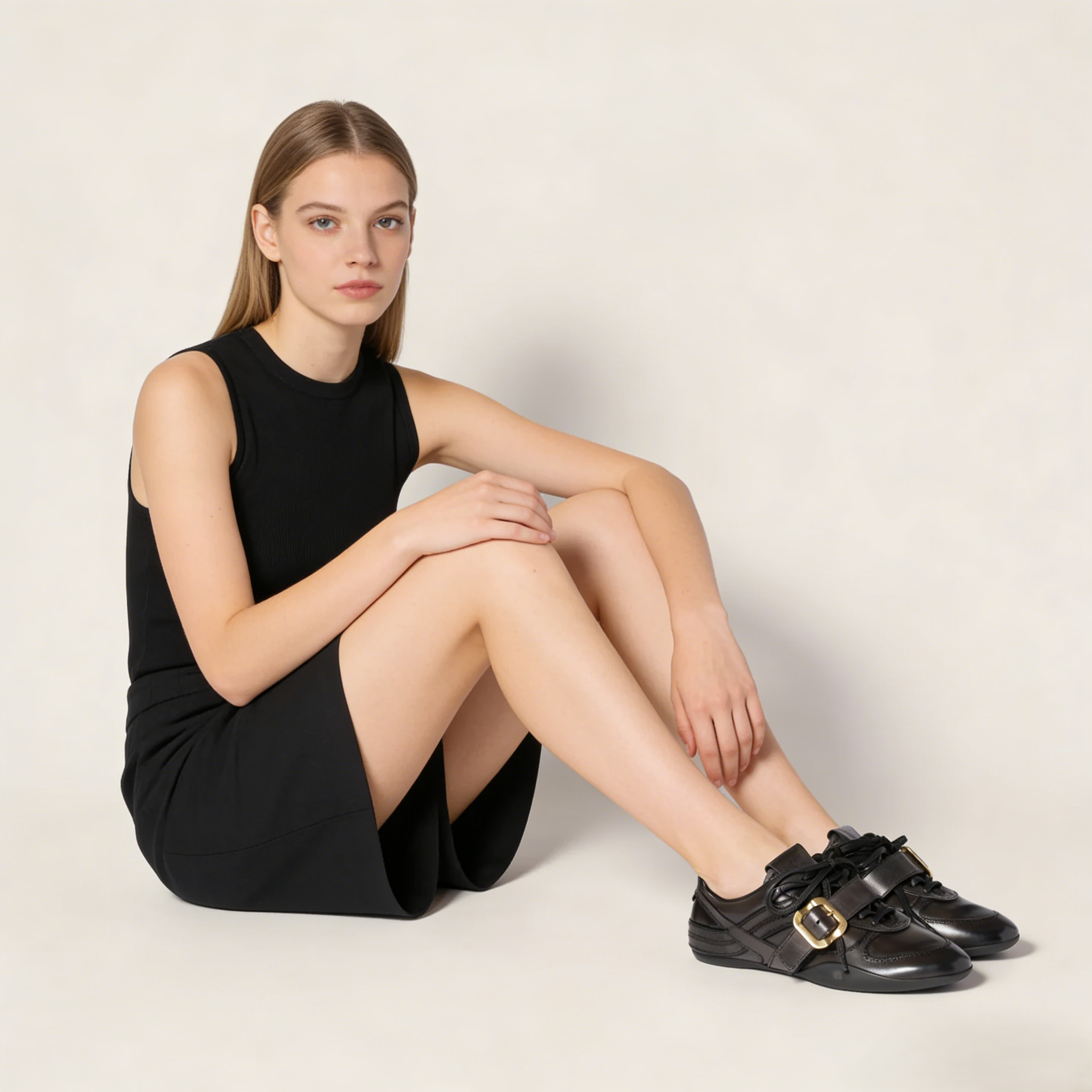 Leather sneakers with buckle