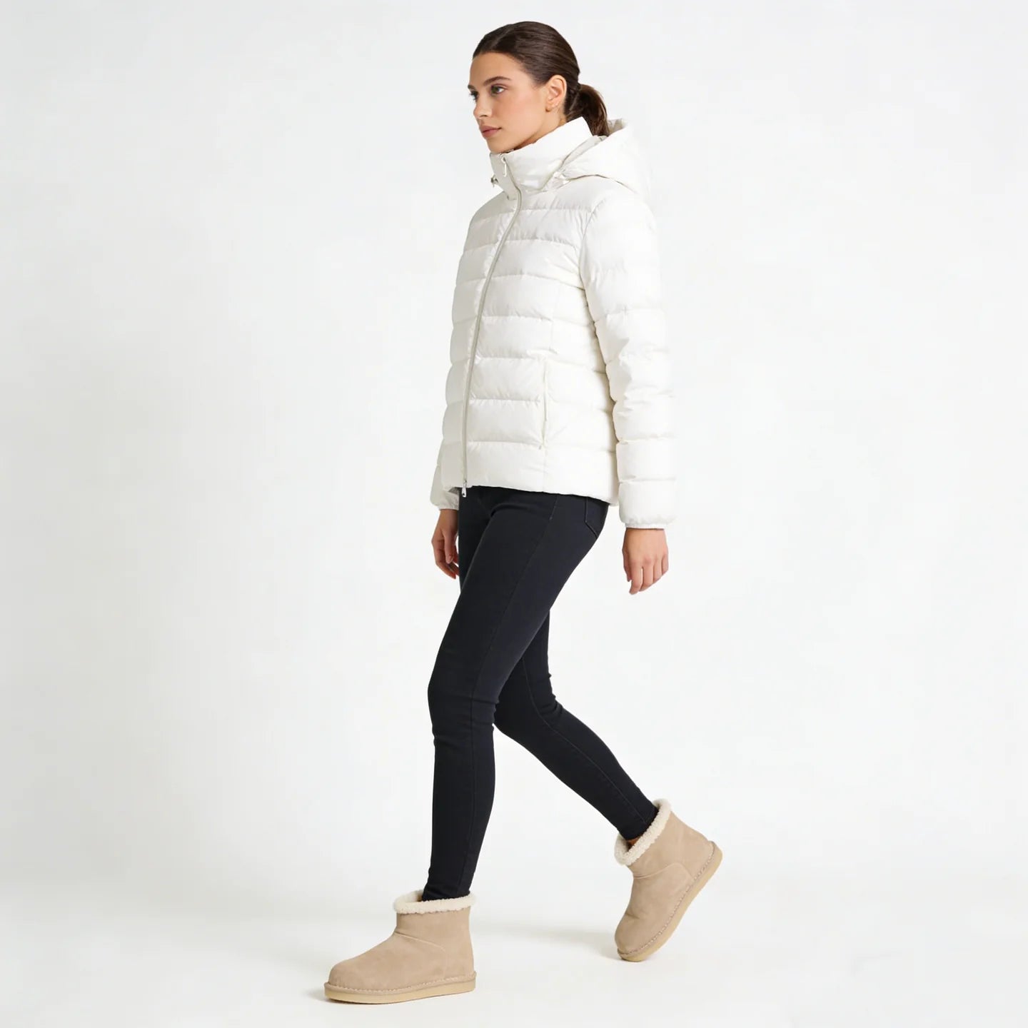 Beige Suede Fold-Over Winter Booties