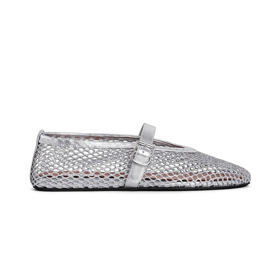 Silver Fishnet Mary Jane Ballet Flats