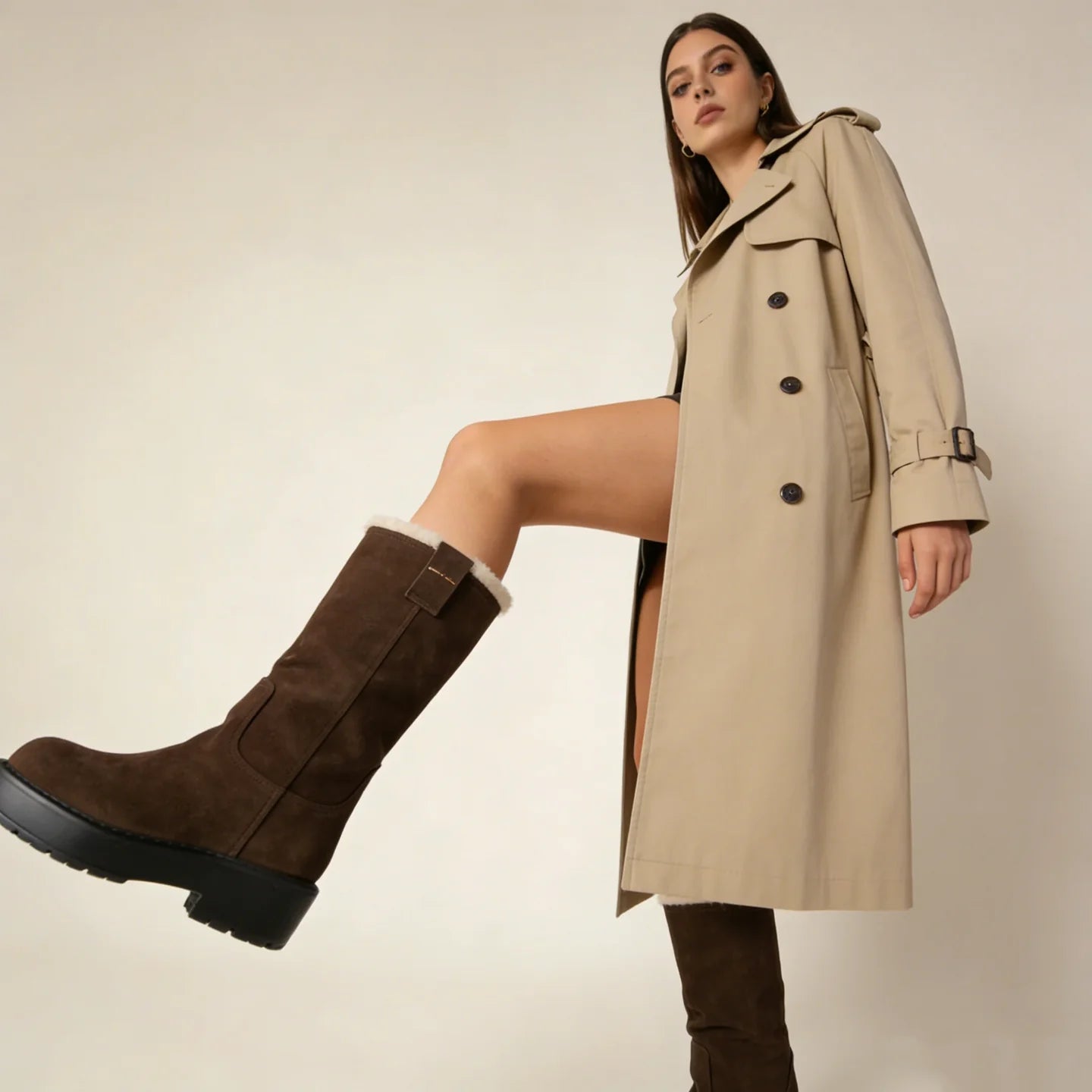 Women's Brown Suede Shearling Boots