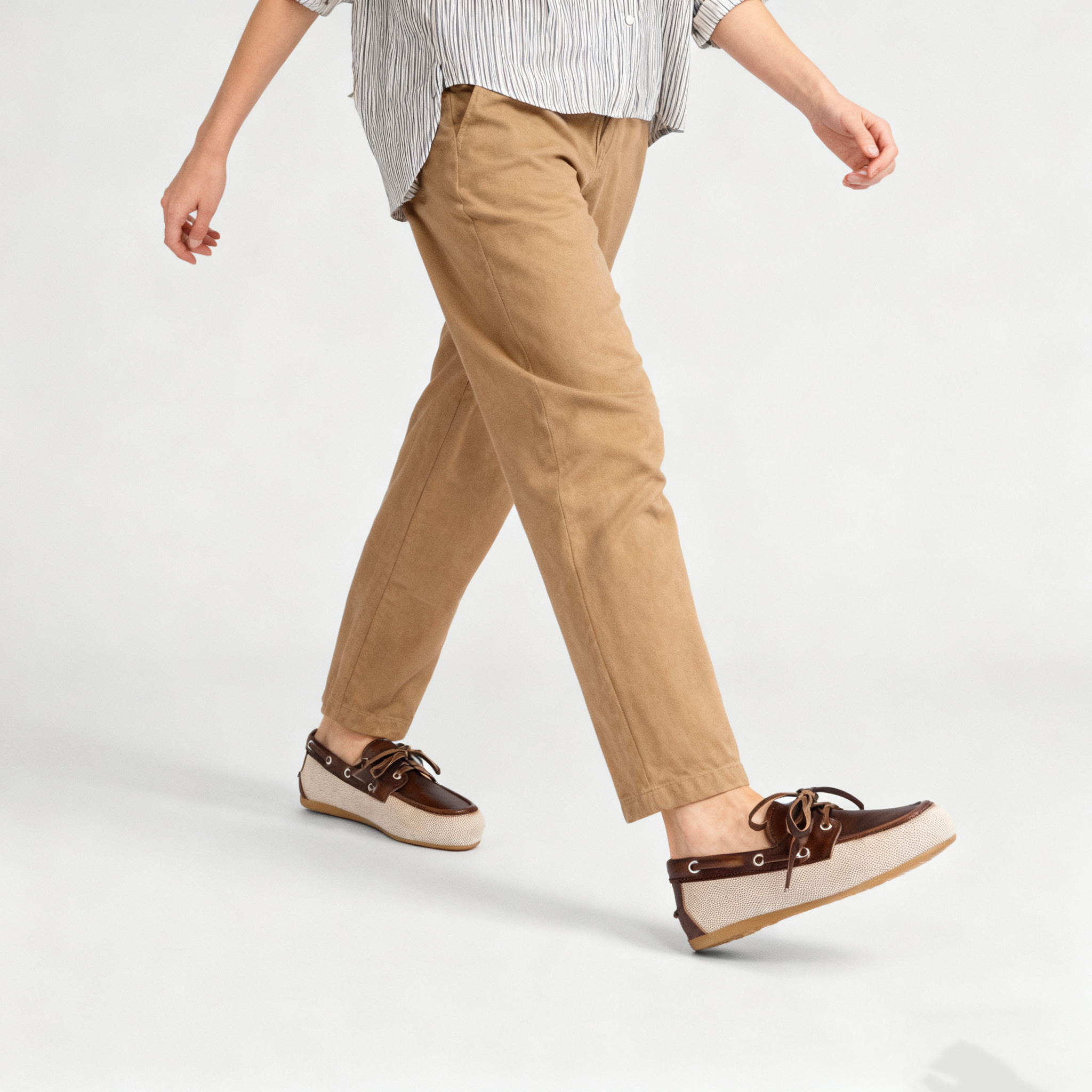 Canvas and bleached leather boat shoes