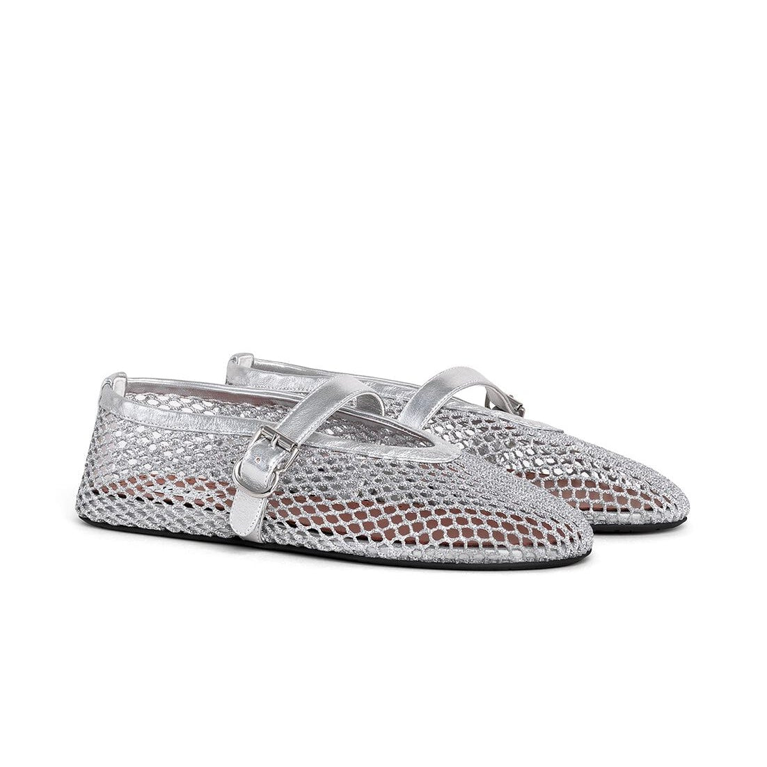 Silver Fishnet Mary Jane Ballet Flats