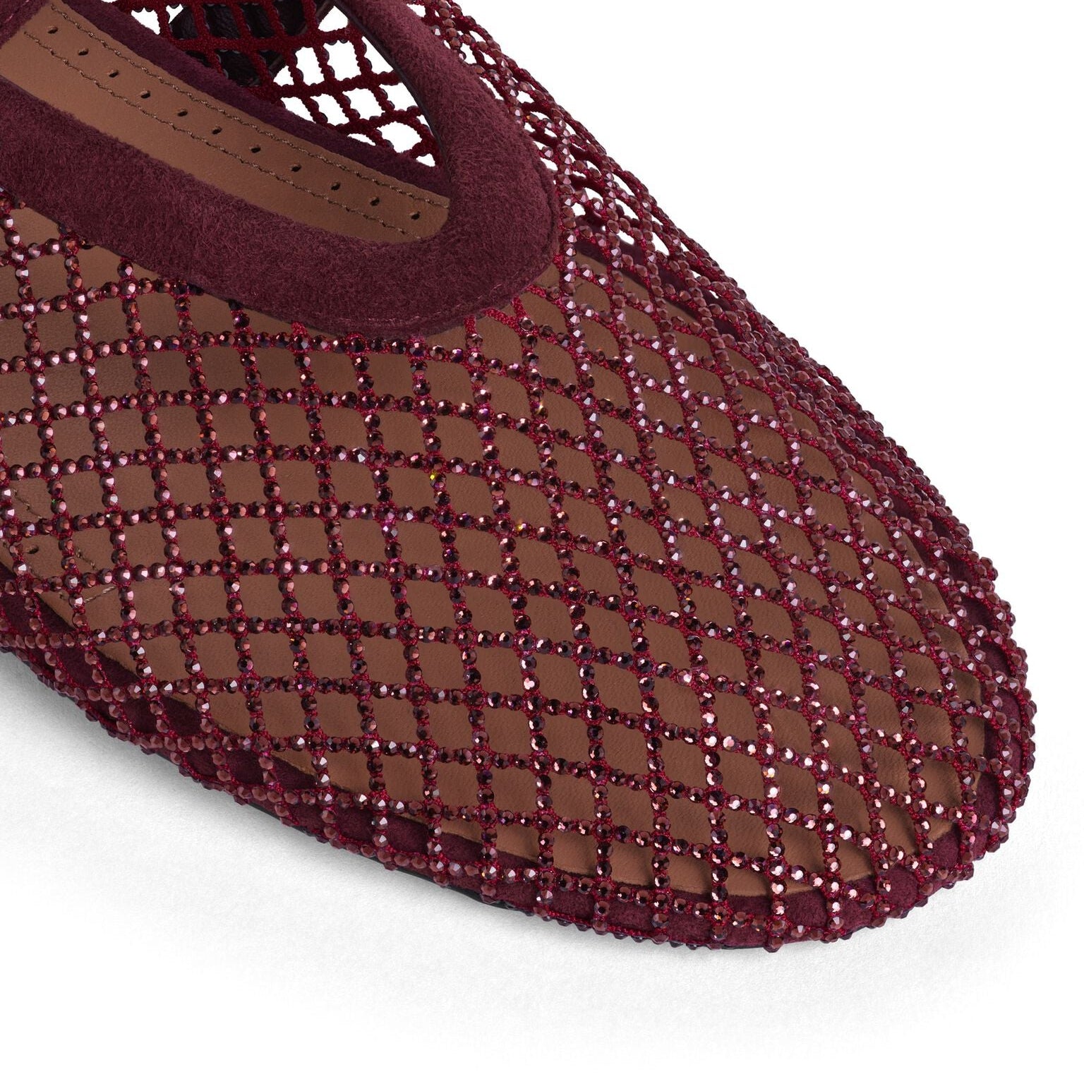 Burgundy Strass Fishnet Ballet Flats
