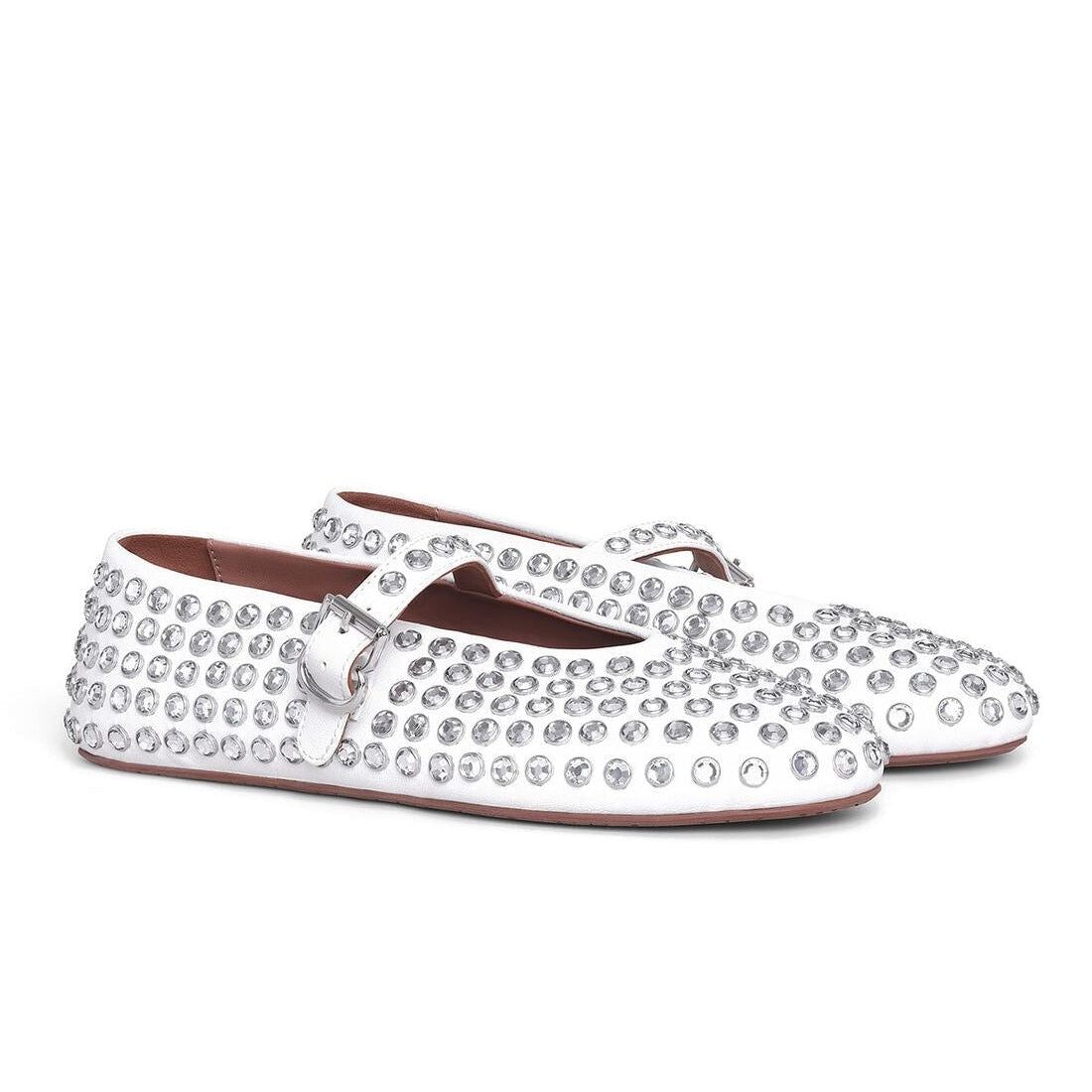 White Strass Lambskin Ballet Flats