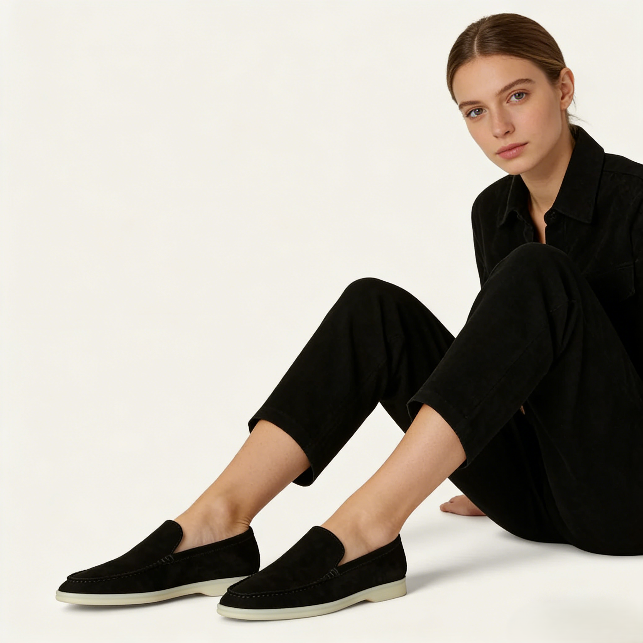 Women's Black Suede Summer Loafers
