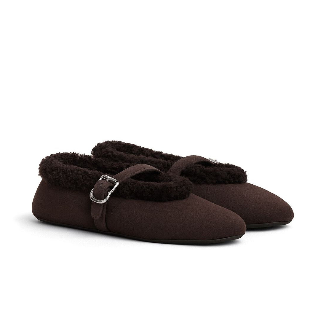 Chocolate Brown Shearling Ballet Flats