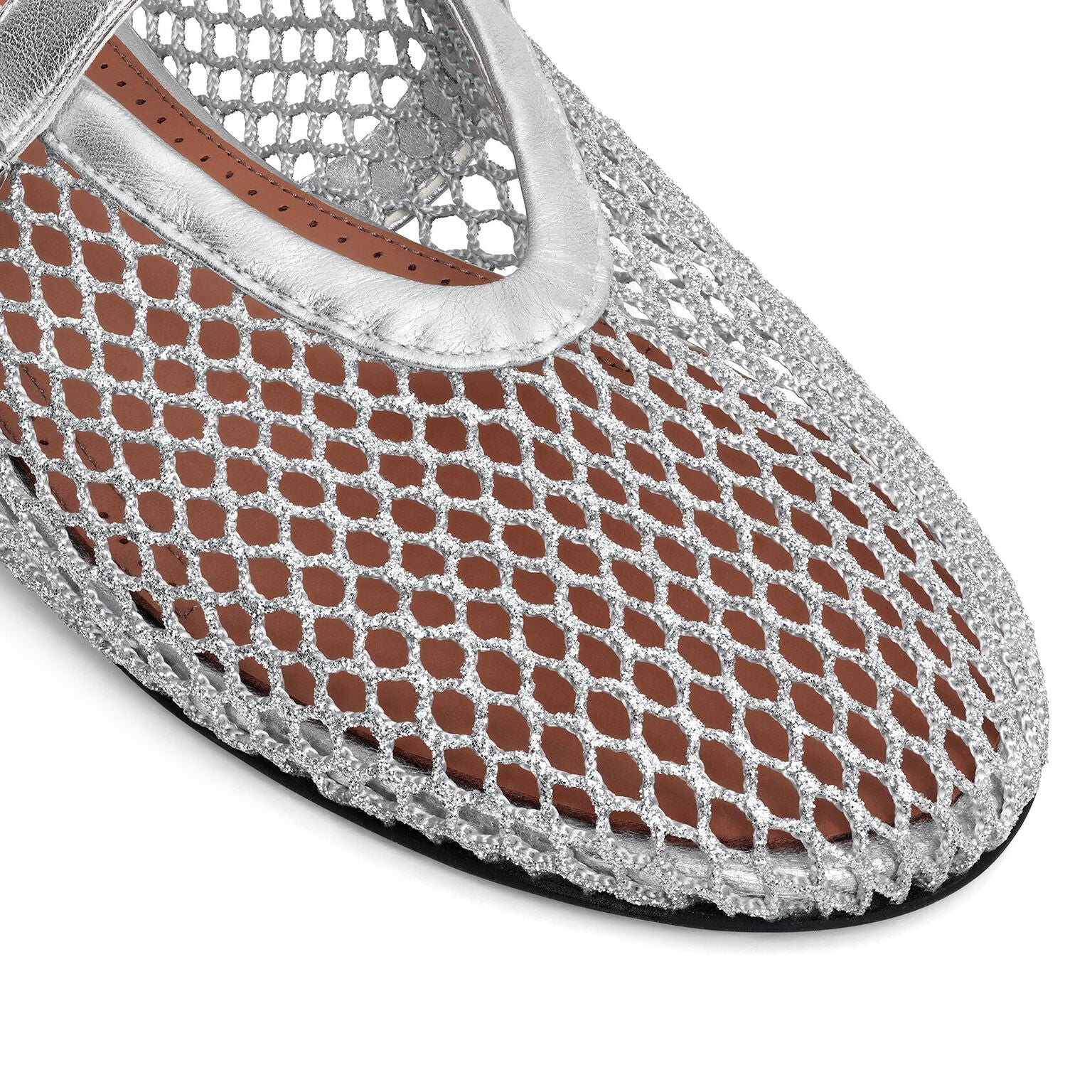 Silver Fishnet Mary Jane Ballet Flats