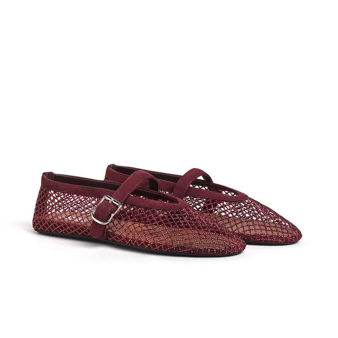 Burgundy Strass Fishnet Ballet Flats